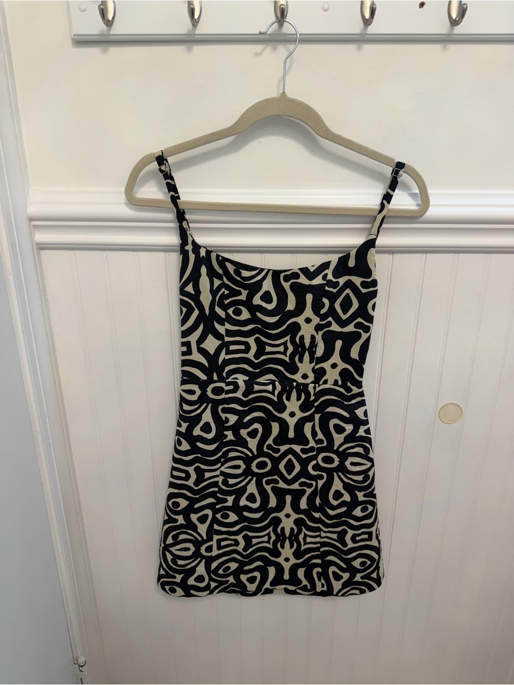 Zara Black and Cream Mini Dress with Abstract Print